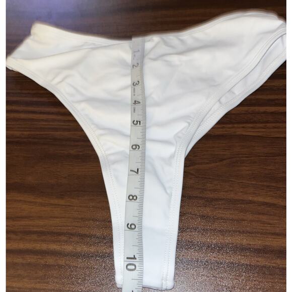 Women's White Bikini Bottom Cheeky Swimsuit Criss Cross Cut Out Back Bottom S - Picture 7 of 8